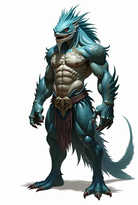 Create me a fantastic warrior fish man but let the background be white 