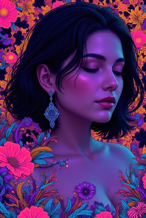 (masterpiece, top quality, best quality, official art, beautiful and aesthetic:1.2), (1girl:1.3), extremely detailed,(fractal art neon:1.1),(colorful:1.1)(flowers:1.3),highest detailed,(zentangle neon:1.2), (dynamic pose), (abstract background neon:1.3), (...