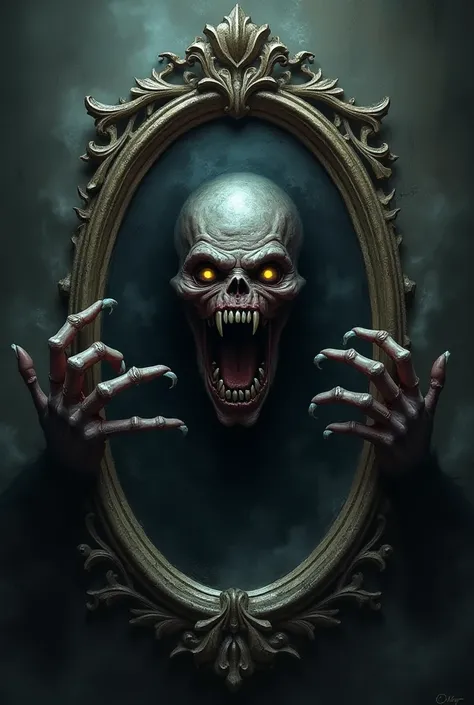 Realistic poster of the scary Dark Mirror Demon 