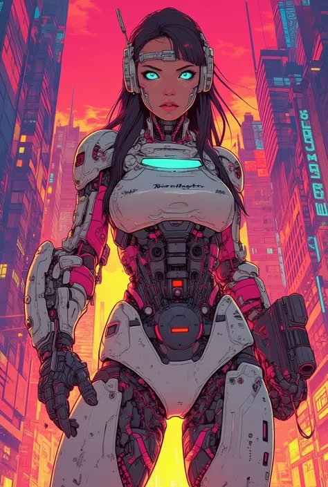  Sexy Cowgirl Cyborg, ( Super Detail), ( best illustration ), ( best shadow), (  is ridiculous)  magazine cover ,  poster art , Vivid Hints of Neon , ,   Professional Views  