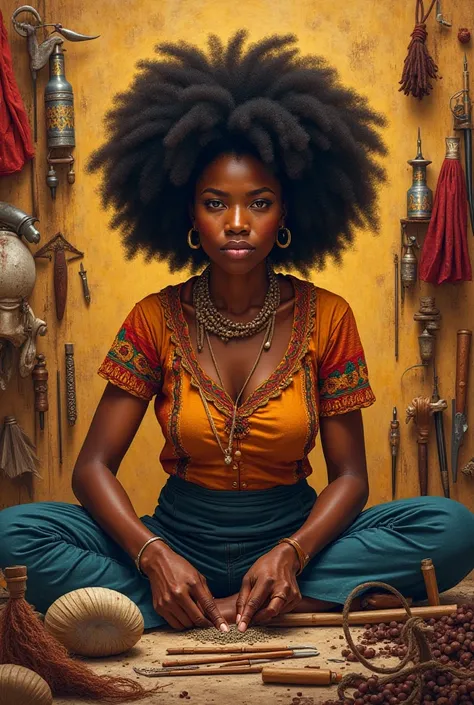 Picture of an afro artisans with her tools