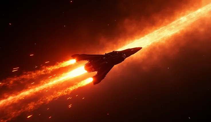 A fiery scene of Starship reentering, with its heat shield glowing red-hot.