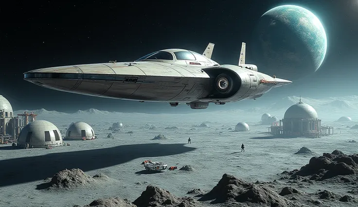 A vision of Starship landing near a lunar colony, representing NASA’s Artemis missions.