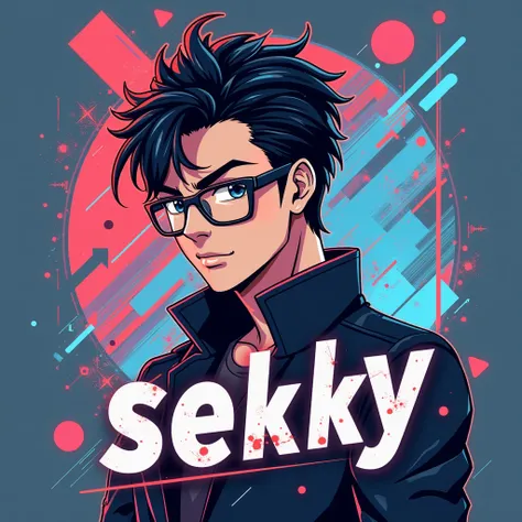   anime cut channel logo  ,   preferably masculine and glasses、Something creative ,   channel name   "Ψ SEKKY  Ψ".   starring  