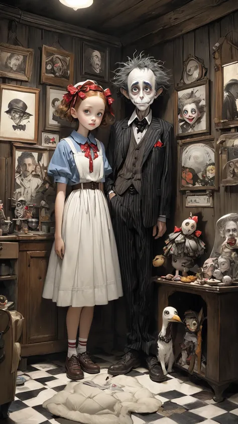  Norman Rockwell &  Tim Burton's Style、 alone、 extremely realistic 、Living Style、