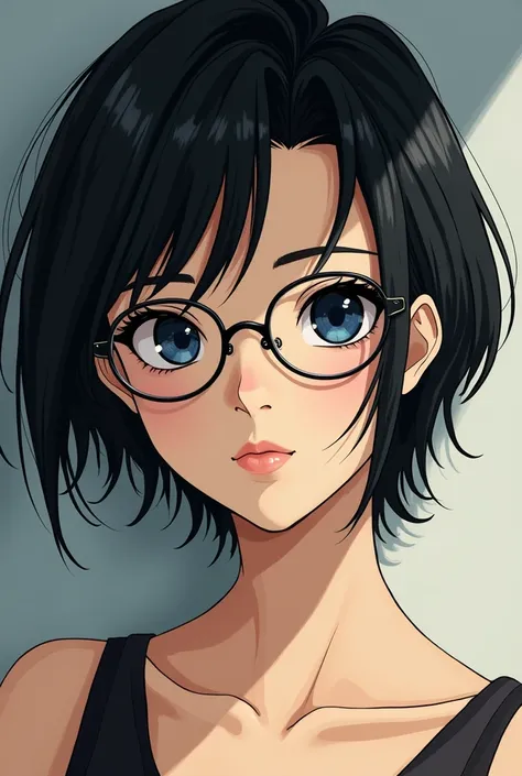 #PS2, #FinalfantasyVII, #Girl, #Short black hair  #Beautiful face , #dark blue eyes, #Wear oval glasses 