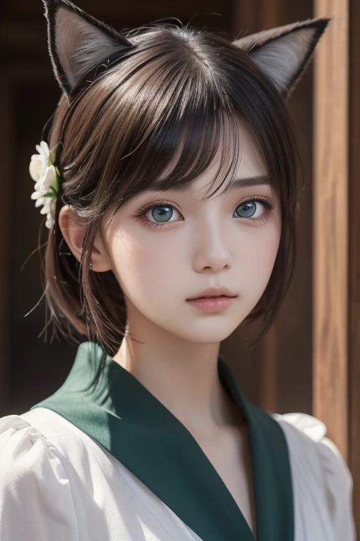 (Alone:1.5),(Masterpiece:1.5),( best quality :1.5),( Bust:1.3), wonderful, Beautiful Details , Extremely Detailed Wallpaper , Highly Detailed CG Unity 8k Wallpaper , very delicate Beautiful Eyes , 1 boy,  green eyes, s,[Fox Ears,