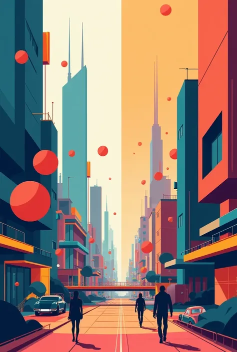 I create a modern city with simple geometric figures and with different colors