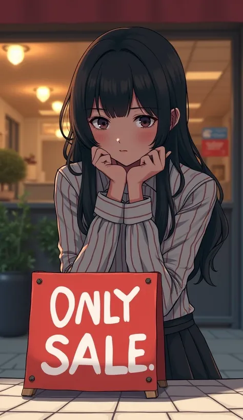 I can understand your face clearly 　Overlooking　(( top quality)), (( Masterpiece)), ((  Details)), ((( perfect face))), look at the super discount sign placed in front of you and think　２５ year-old woman　Deep in thought　 facing the front　　 anime picture for...