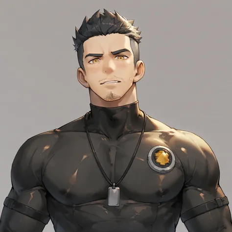 anime characters：Gyee, whole body, upper body, He stood, He grits his teeth, He is wearing a high-necked long-sleeved bodysuit, Very tall, muscle swimming instructor, He has stubble, Manliness, muscular, Very tight, muscular male, muscular, only, alone, Bl...