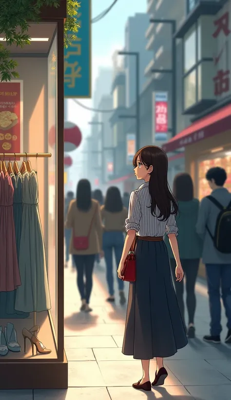  window shopping　A 25-year-old woman is walking at a point slightly away 　 where the super cheap lunch sign can be seen nearby　 anime picture for TRPG　Passers-by are walking in front of the image　２５The year-old office lady 　 anime picture for TRPG　Striped ...