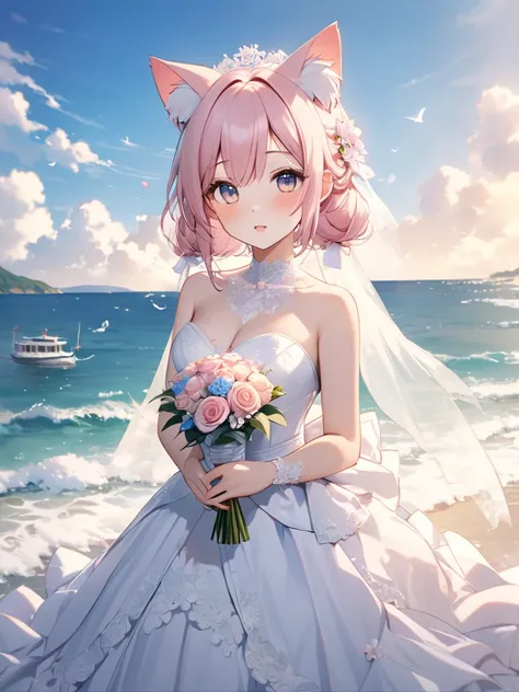    beauty  、   Digital Art 、8k、  Max Image Quality、 美Shii世界 、peace、 Genuine 、 girl、Cat ears、 pastel、 Wedding、On the Sea、god秘的、god々Shii