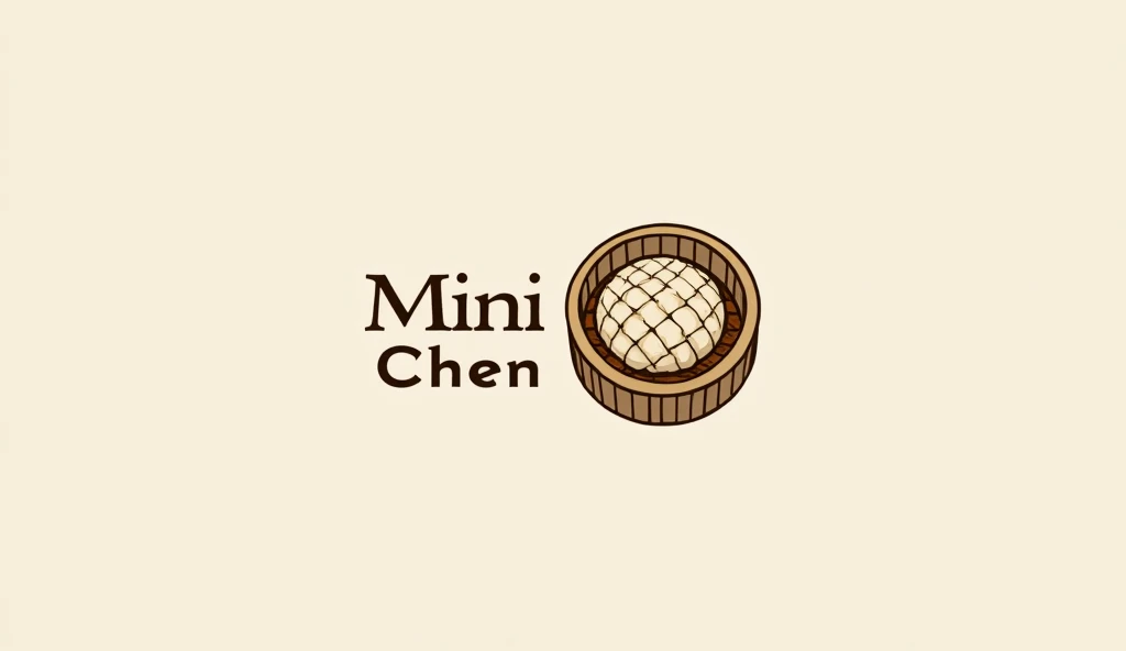  want to draw a bamboo cage theme logo in the shape of a steamed dumpling bamboo cage and with the words Mini Chen