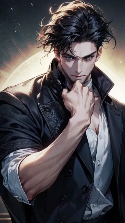 (     League  ,4K,8k,      highres,      masterpiece:1.2),      ultra-detailed    ,(realistic,photorealistic,photo-realistic:1.37),36-year-old man,3 day beard,cute anime ,Portraits,strong,Masculine,      dark hair,sharp jaw,            mesmerizing eyes    ...