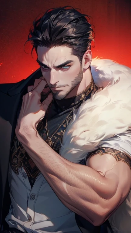 (    league player ,4K,8k,    highres,    masterpiece :1.2),    ultra-detailed   ,(realistic,photorealistic,photo-realistic:1.37),36-year-old man,3 day beard,Beautiful anime,Portraits,strong,Masculine,     with black hair  ,sharp jaw,       mesmerizing eye...