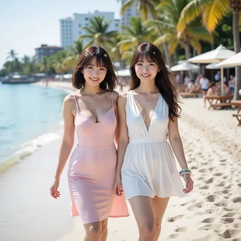 『 Face and hairstyle have a different vibe 2 Japanese girls in tennis panties:1.9』『 REAL PHOTOS:1.3』 top quality:1.2、(( big breasts))、 slender body, I can see a little cleavage 、((young 20 year old woman ))、(( is showing teeth and laughing:1.3))、((( anatom...