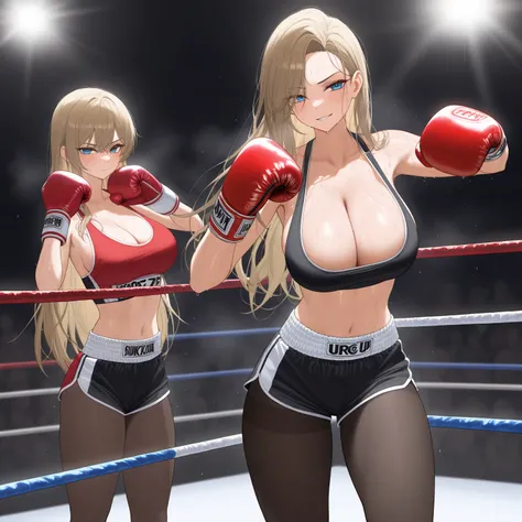  Female Boxing Coach , boxing ring, Boxing gloves ,   Ultra HD, Retina,   masterpiece, ,   anatomically correct  ,   textured skin,  Super Details,  Height Details  , high quality, best quality,    high res , 4K, quality, Arrogant,  pantyhose,   large   ，C...