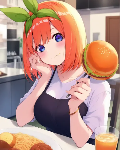  top quality、 Masterpiece、 1 girl、 The Quintessential Quintuplets、Nakano Yotsuba、 orange hair 、Eating dinner in the dining room