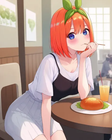  top quality、 Masterpiece、 1 girl、 The Quintessential Quintuplets、Nakano Yotsuba、 orange hair 、Eating dinner in the dining room