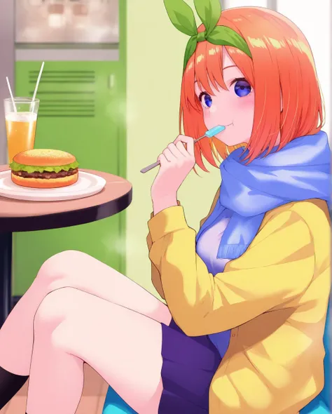  top quality、 Masterpiece、 1 girl、 The Quintessential Quintuplets、Nakano Yotsuba、 orange hair 、Eating dinner in the dining room