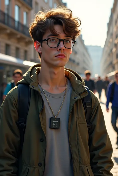 18 years old male, high school student, european, can stop time, timetraveler, brown hair, glasses, average body, average face (realistc 1.2) (photography 1.5)