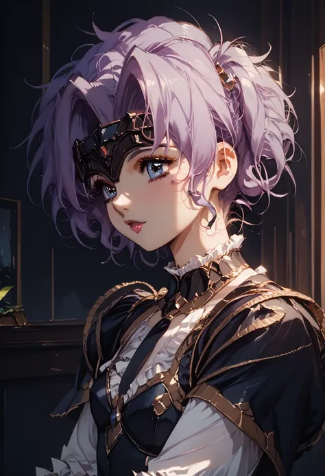 blue-purple hair,
24 years old, somewhat strong,(highest quality,8K,cg),Upper body details,lonely girl,flower forest background,Complex facial features,elegant long curly hair,large almond shaped eyes,detailed eye makeup,long eyelashes,twinkling stars,exqu...