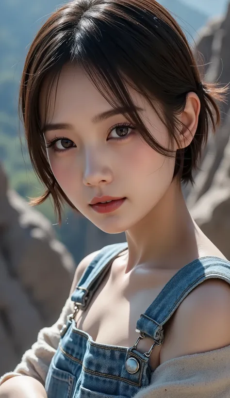 8k, ultra high resolution ,  top quality, Masterpiece,rule of thirds,golden ratio, surreal, photos,  one woman,(  girl:1.3), cute, cute顔, Beautiful Eyes in Every Detail , 細かく Details, mature woman, princess,Close UP,smile, black hair, shorthair,Bowl cut,ID...