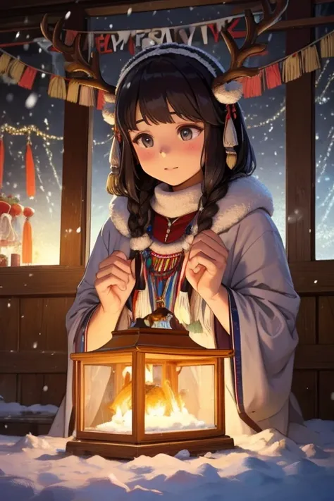    Native American、Navajo tribe   、Decoration、   the pendant top is a deer antler、 Do you take the horn of a horn   、 レザーでDecorationされた 、Snow Country、When asked about New Year's 、Many girls are praying、Celebration、