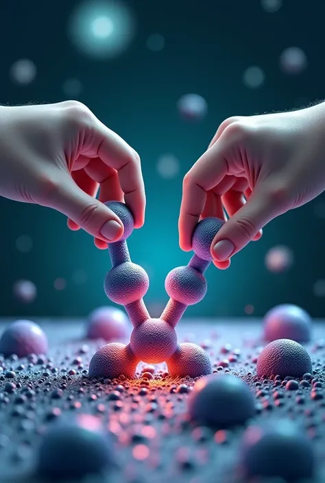 2 human arms dissociate one CO2 molecule on catalyst surface. A carbon atom bind to the catalyst's surface, and 2 human arms pick 2 oxygen atoms respectively 