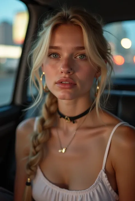  in the seat,  sexy 18 year old girl, nakedの女の子,  braids,  beautiful face, nice,  beautiful,  beautiful,  beautiful face,  pale skin on a street car, parts,   blonde hair,  blue eyes, Perfect, glowing lips , Big Lips, Thick lips,  half-open lips  ,  Light ...