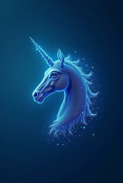 crée moi un fond d'ecran pour telephone avec une licorne technologique en haut de l'image, la licorne ne doit pas faire plus de 15% de l'image, le fond doit être totalement vide et de couleur bleu, met juste la licorne dans le coin haut droit et retrecis l...