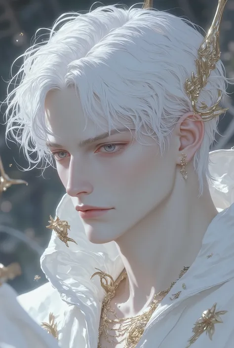 A young albino man who looks like an angel