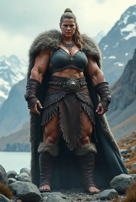 Huge strongfat viking woman with big boobs flexing her muscles 