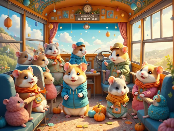 In the quaint chaos aboard the vibrant school bus, the hamster ren resemble a patchwork quilt of mischievous vim. The vehicle jostles softly down the winding hill, its gentle sway matching the rhythm of their imaginations. (Max, the ringleader, seats himse...