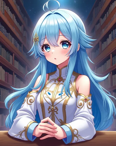  in the background 、 Historic Library、Competent Clerk 、、It looks like they are putting their hands together on the desk
best quality, Masterpiece,   １girl, Freena \( Genshin Impact\),  Genshin Impact, cowlick,  Discrepancies between people、 heterochromia ,...