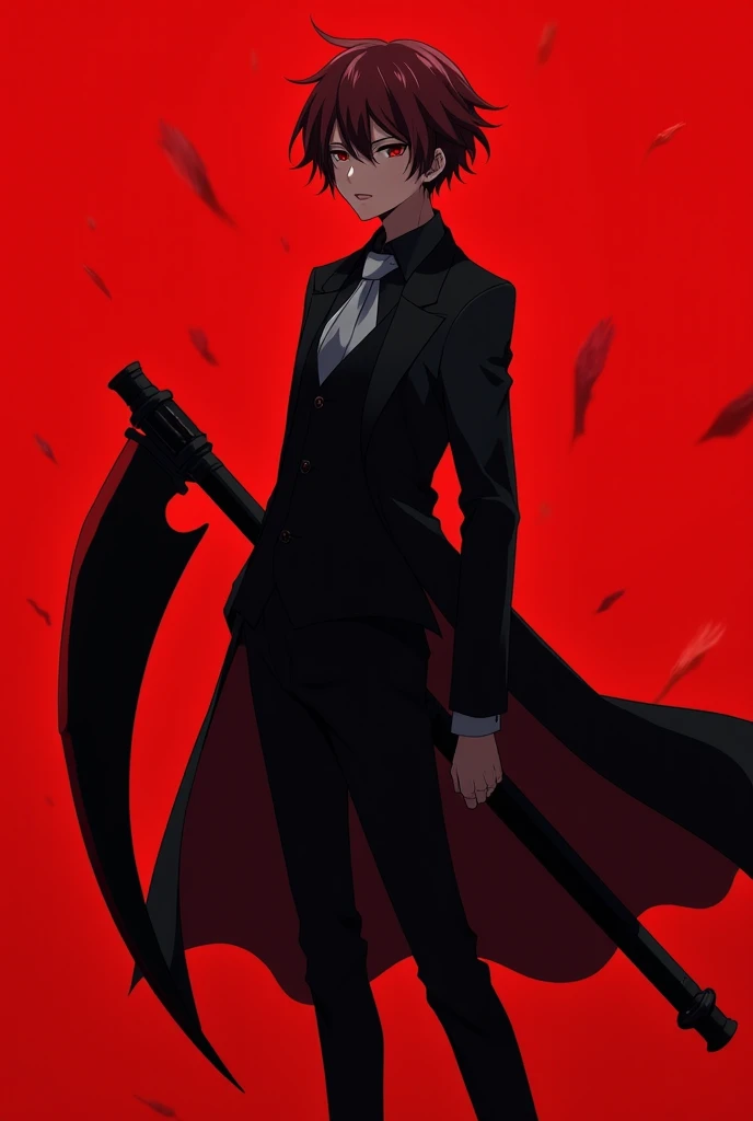 anime character guy with scythe on red background, pixiv, under the art , hapmoe yandere  grimdark, Cool anime 8K, l , anime wallpaper, hapmoe yandere , reaper of the night!!!!, , shuushuu anime image, Mirai Nikki,