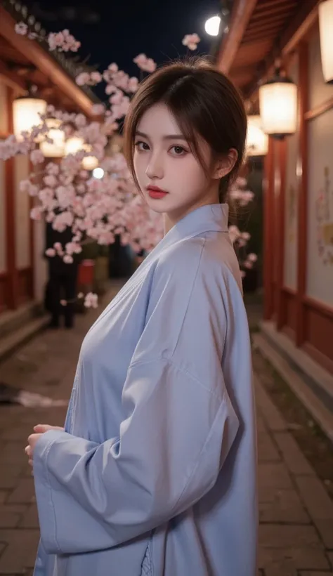 ultra high res, (photorealistic:1.5), raw photo,32k,,beautiful detailed girl, extremely detailed eyes and face, beautiful detailed eyes,light on face,cinematic lighting,1girl,looking at viewer,east asian architecture,(blurry background:1.4),cherry blossoms...