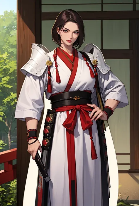 samurai（samurai）
Benkei（Benkei）
 beautiful woman
lipsticks
Standing picture of a woman
woman
Don't take pictures of men
capita
short hair
Bob cut
dark brown hair
white costume
Gōrimusha（Armor）
Wear armor over white attire
large rosary
naginata、guns
Big han...