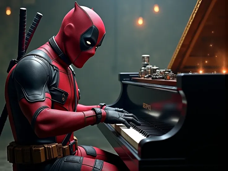 dead pool playing the piano