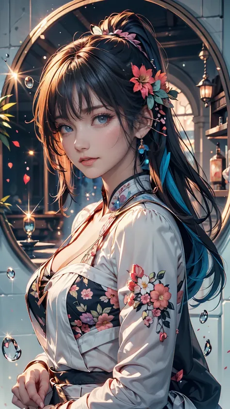 ( Masterpiece), ( top quality), ( Super Detail),(Dish-shaped hair),( illustration ), ( 1 girl), ( highly fashionable clothes),  standing,  Fashion Model,  watches viewers, (Interview), ( simple background),  Beautiful Delicate Eyes, Delicate beauty, floati...