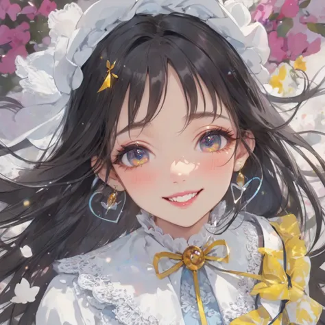 solo,(anatomically correct:1.3),1 older womens,Beautiful facial features, Exquisite makeup,(Kind eyes:1.1),detailed,(kindness:1.3),soft focus,Glossiness,shiny,kawaii,bright,smile,(looking at the viewer:1.3),blush,lips,teeth