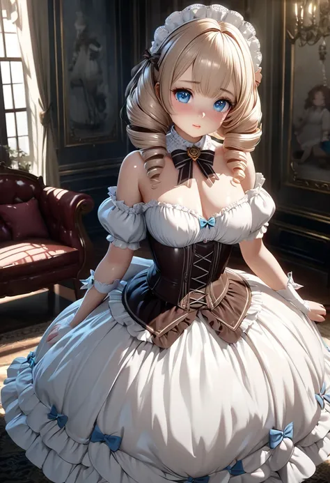   little character ,   Cute Beauty ,  Lolita Fashion、 flat chest、plump breasts 、 shiny silky drill hair, grace, dignity,  enchanting and charming look,   enchanting eyes , shy,  Curvy , Dressed like a French doll , Mr.々Effects ,   Delicate Dynamic Texture ...