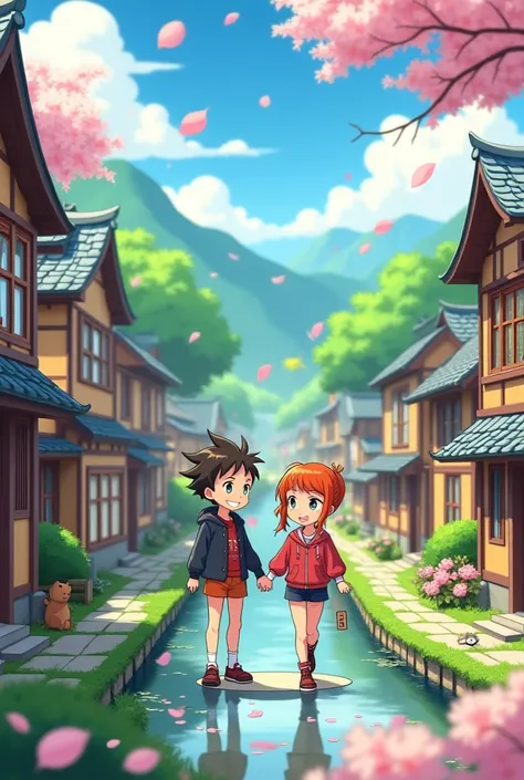 Once upon a time, in a cozy little village, there lived two best friends named Axel and Azel. Make it anime