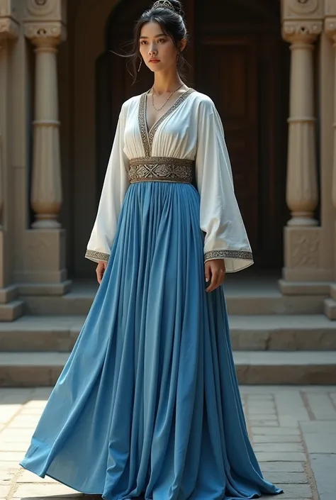 The traditional dress is inspired by Achaemenid It's blue, it's skirt and it's old