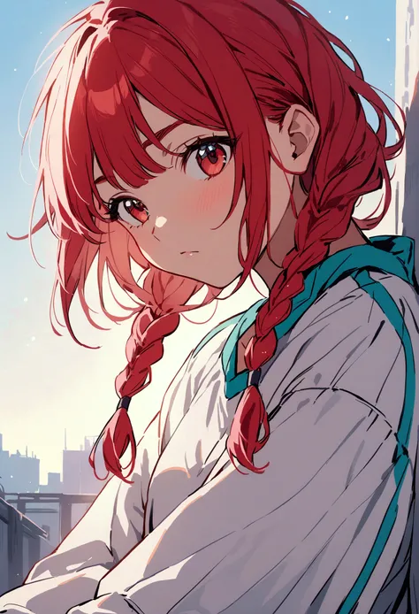  cute beautiful girl 　 Hiroi Kikuri　Red Hair　 braids　Jersey on top of light clothing