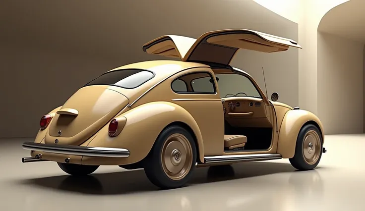 A beautiful volkswagen beetle 2025 beige or cream colour side viewd. door open 