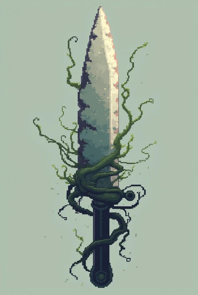 A simple broken pixel knife with roots around it in 500:700 pixels ratio
