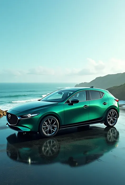 Mazda 3 hatchback with ocean green color with tint of blue