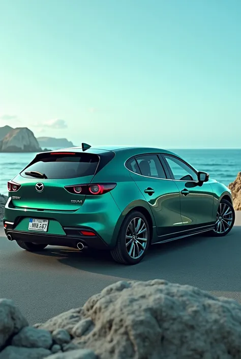 Mazda 3 hatchback with ocean green color with tint of blue