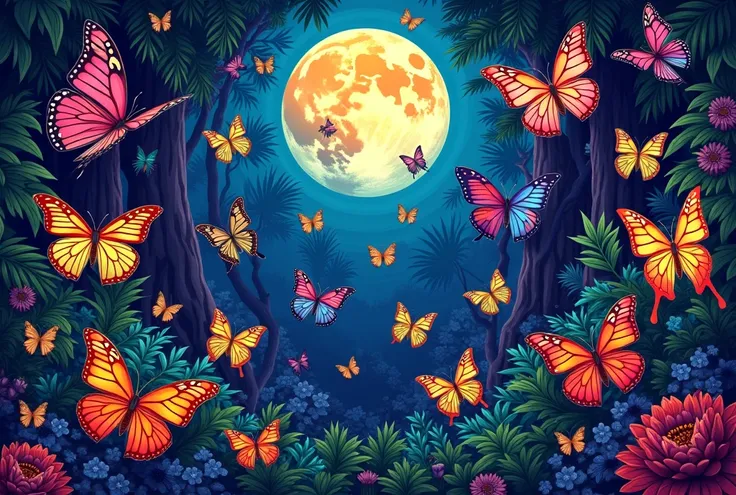  colorful butterflies in the jungle ,  An elaborate painting by Daniel Schultz , behance contest winner,  Psychedelic Art , Coloured Butterflies Art ,  colorful detailed art,  super detailed color art , Vector art by 、 COLORFUL AND DETAILS  , Detailed pain...